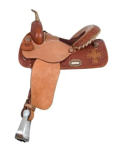 Alamo Saddlery 14 Brown Gator Cross Cut-Out Barrel Saddle