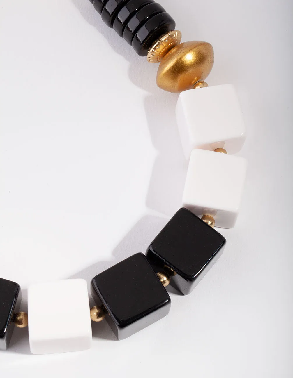 Black & Gold Statement Square Bead Necklace