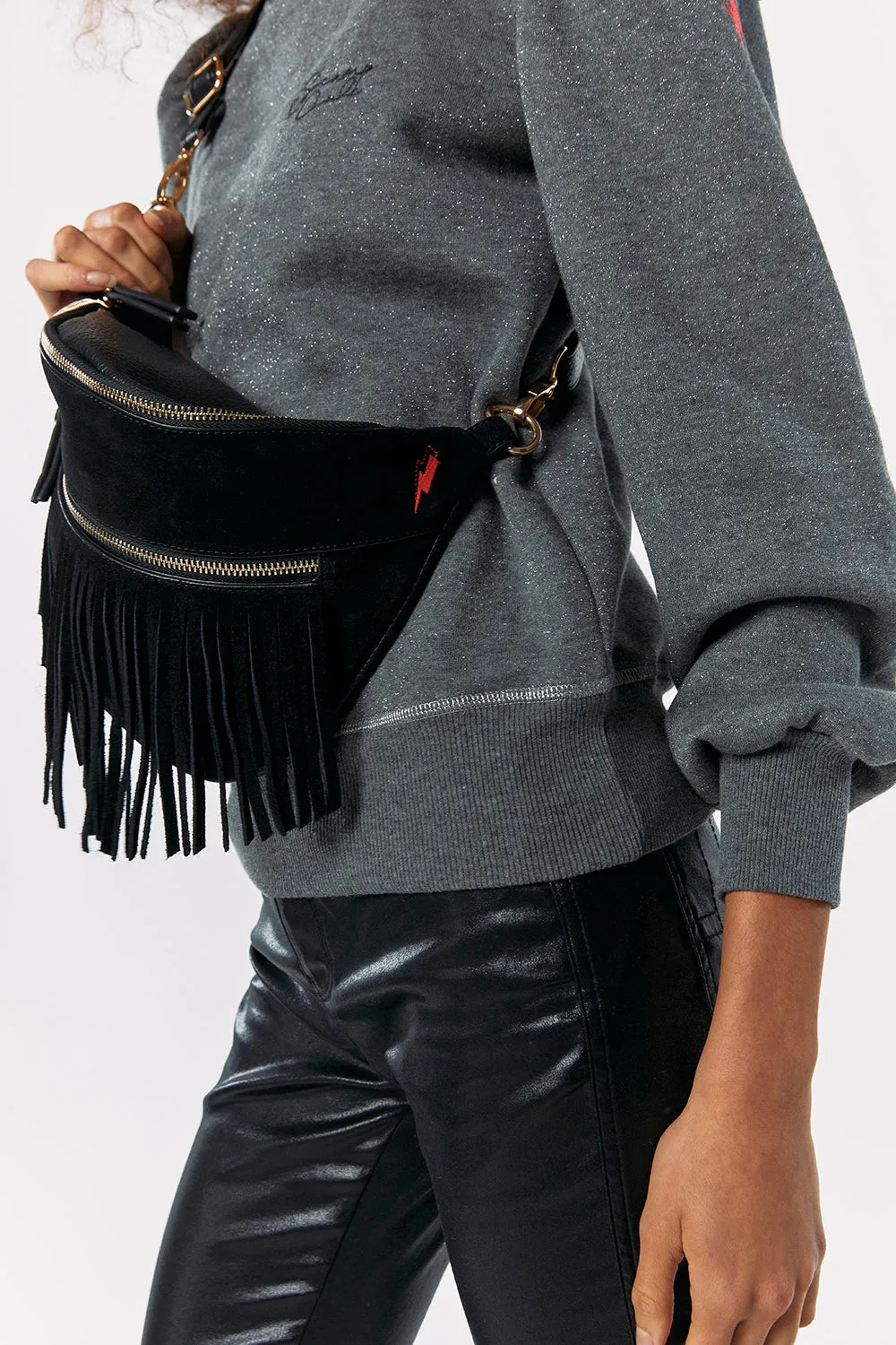 Black Fringed Bum Bag