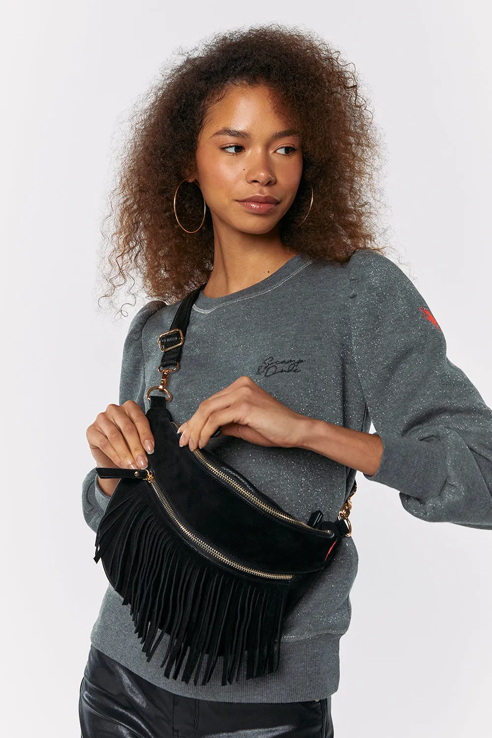 Black Fringed Bum Bag