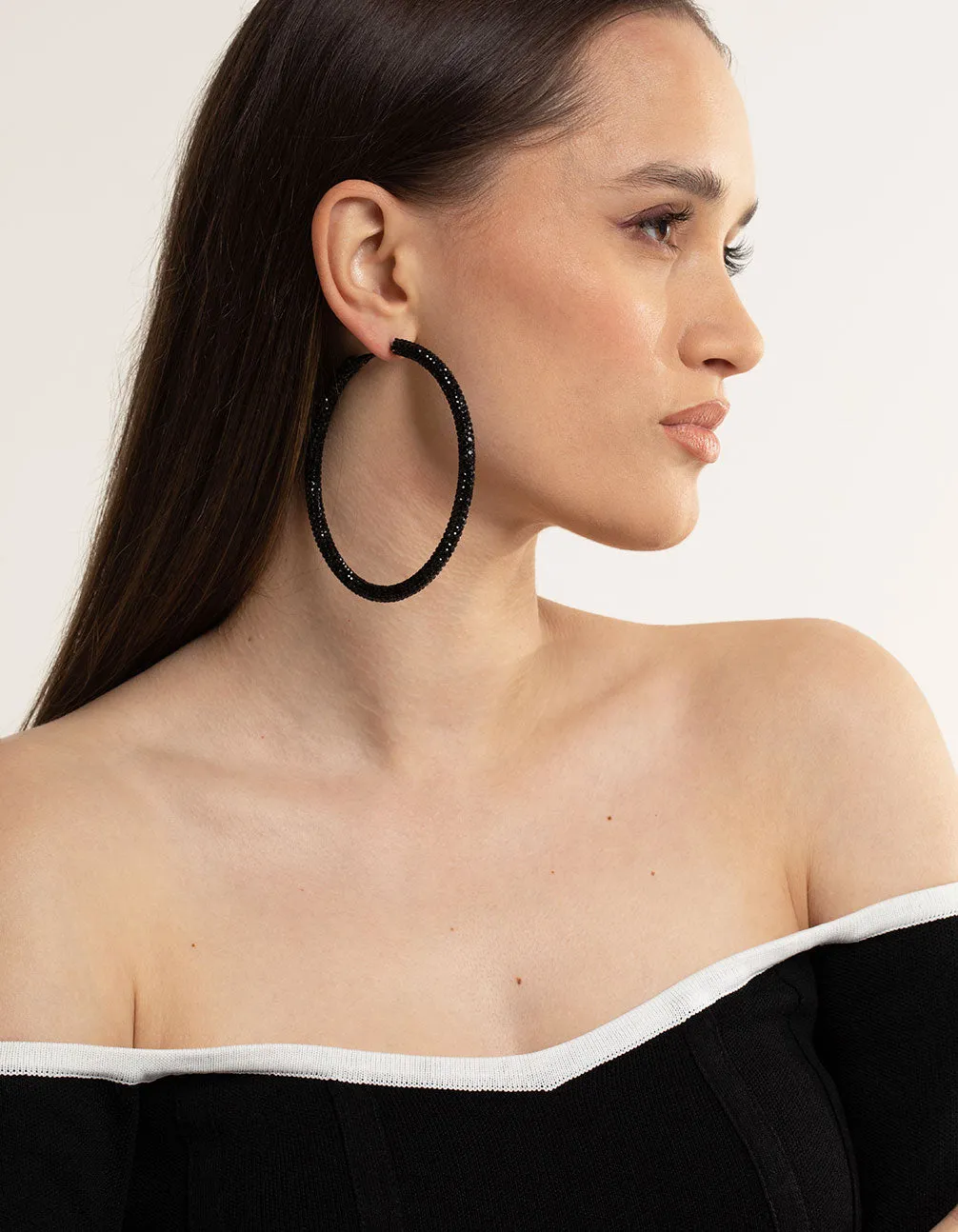 Black Jet 85mm Encrusted Hoop Earrings