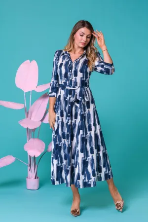 Block Print Maxi Shirt Dress