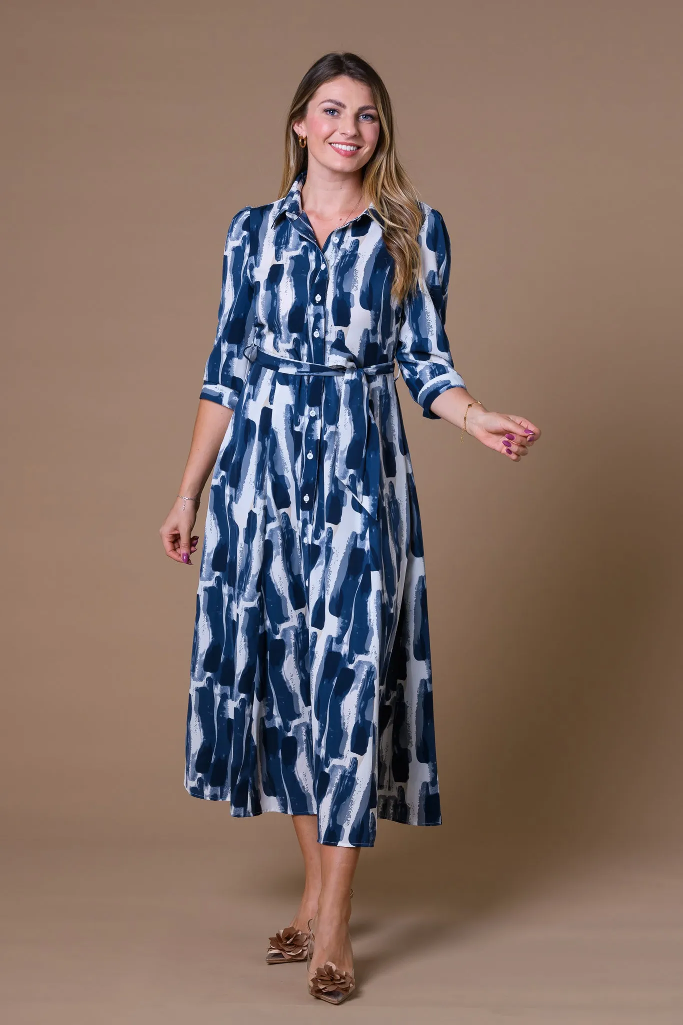 Block Print Maxi Shirt Dress