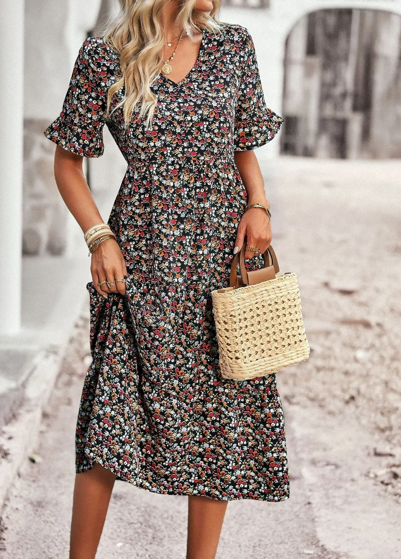 Bohemian long Graceful sleeve party dress