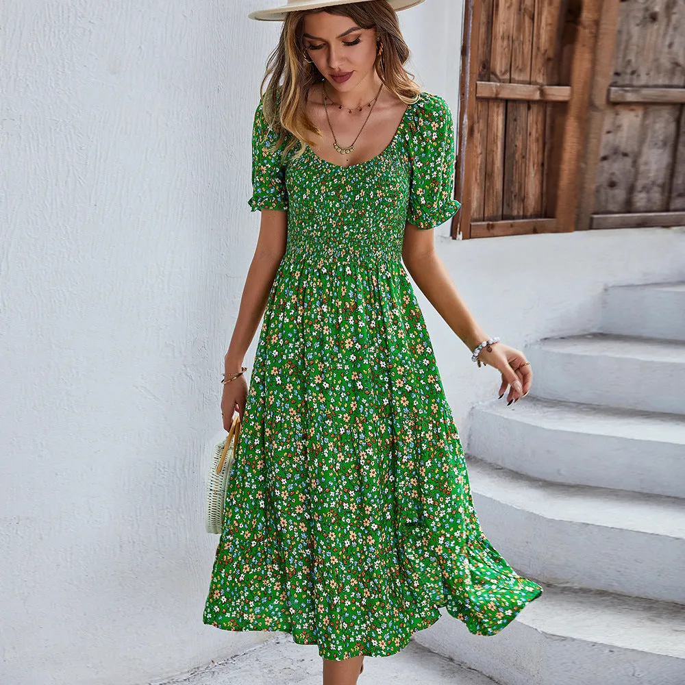 Bohemian Slit Short Sleeve Swing Wholesale Summer Dresses