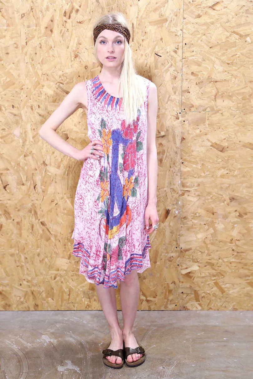 Boho Peace Sign Midi Dress in Pink