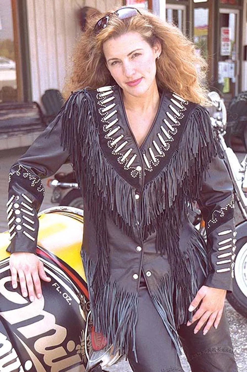 Brown Fringe Jacket w/Bone Beads & Studding #L42521FBN ()