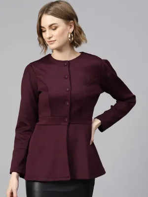 Burgundy Scuba Peplum Coat