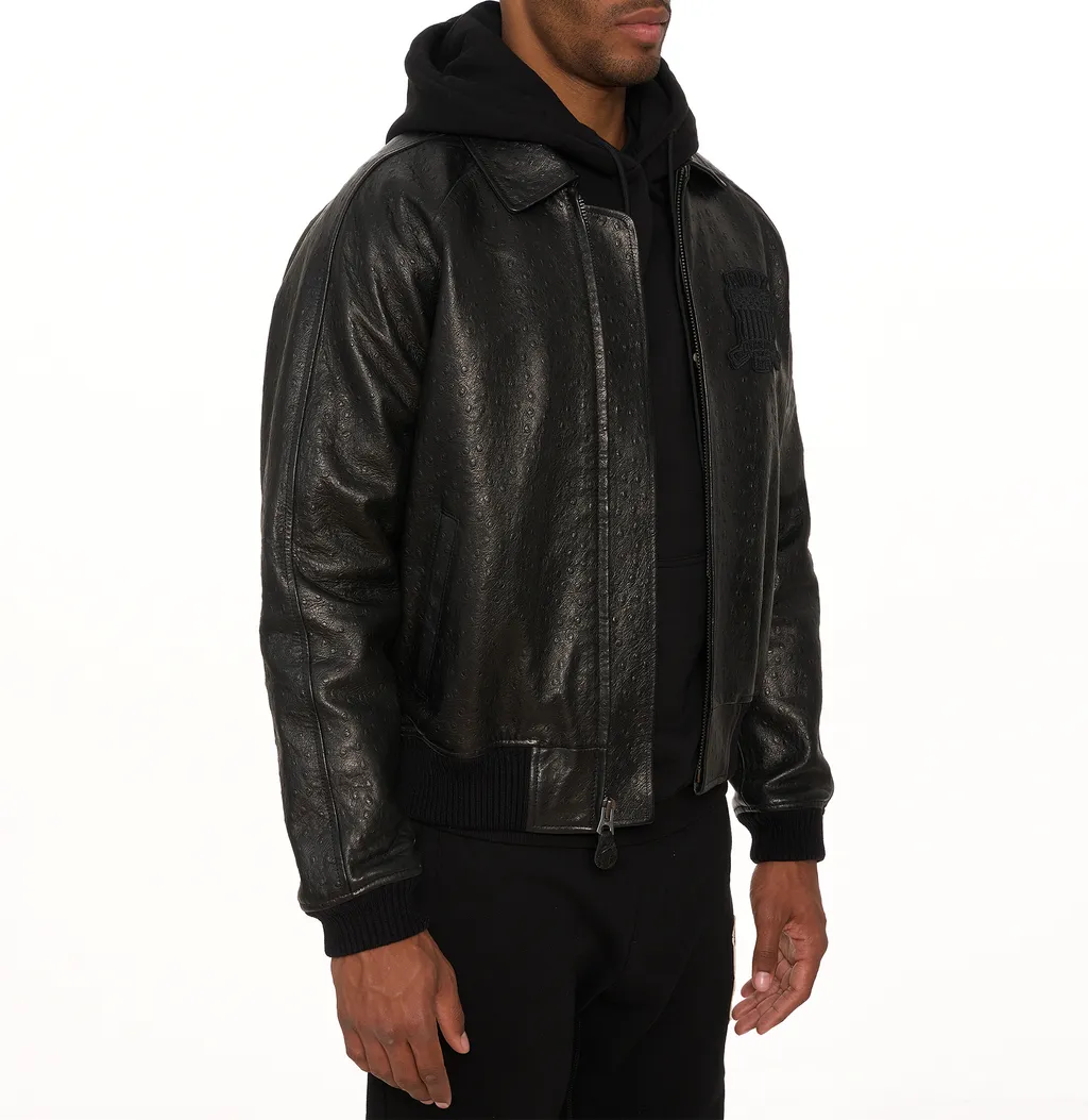 Buy Best Style Black Ostrich Fashion Bomber Avirex Leather Jackets For Mens