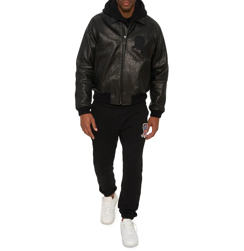 Buy Best Style Black Ostrich Fashion Bomber Avirex Leather Jackets For Mens