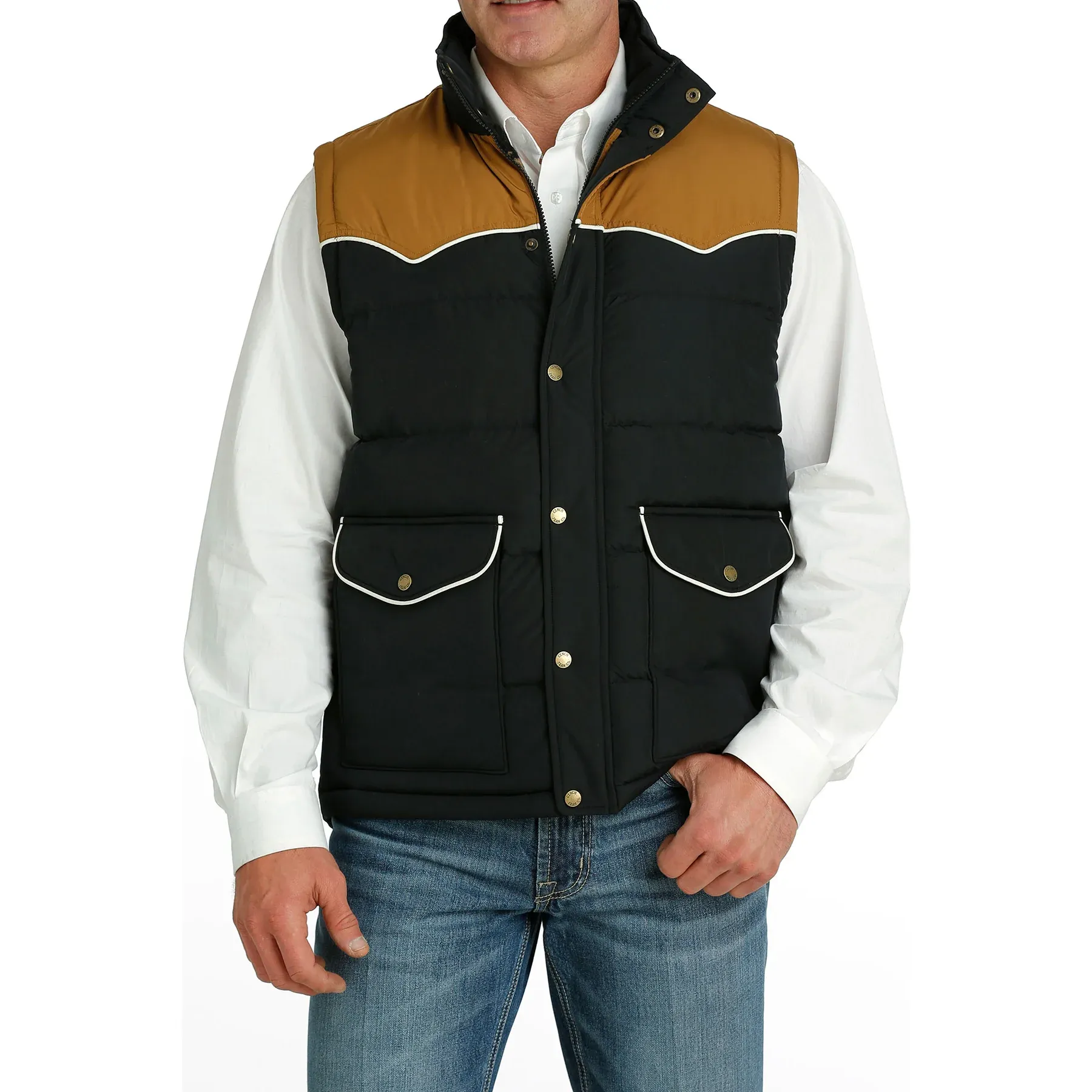 Cinch Men's Black & Brown Snap Button Quilted Vest