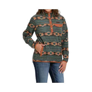 Cinch Women's Green Aztec Print Polar Fleece Pullover Sweater