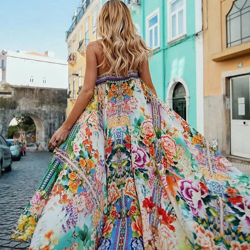 Cover-up Sun Sleeveless Floral Slit Long Prom Beach Maxi Women Boho Clothing Summer Fashion Dress