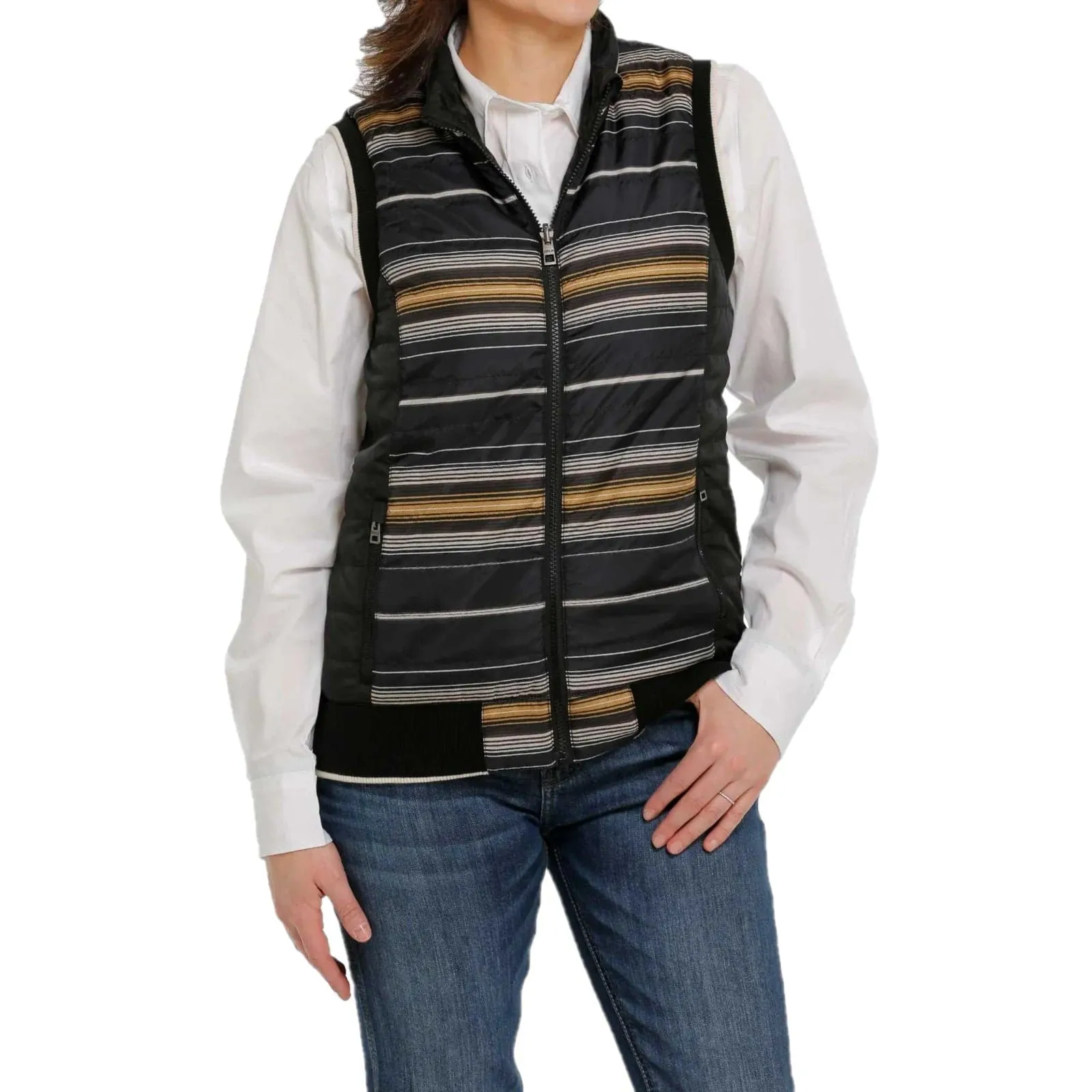 Cruel Girl Women's Striped Black Reversible Vest