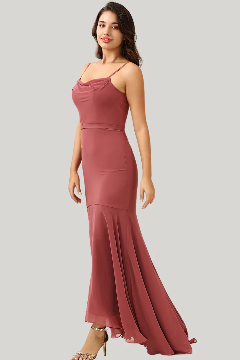 Desert Rose Spaghetti Straps Mermaid High Low Dress