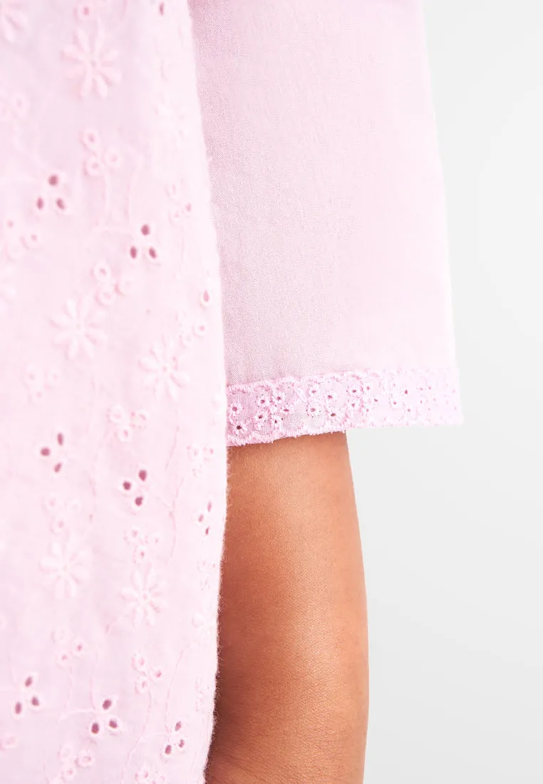 Eiliyah Raya Eyelet Collection Long Kurung Top - Pink