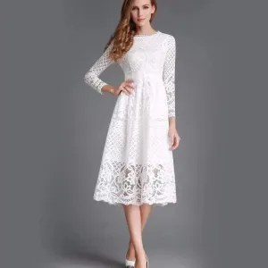 Elegant Long Lace Dress with Detailed Embellishments