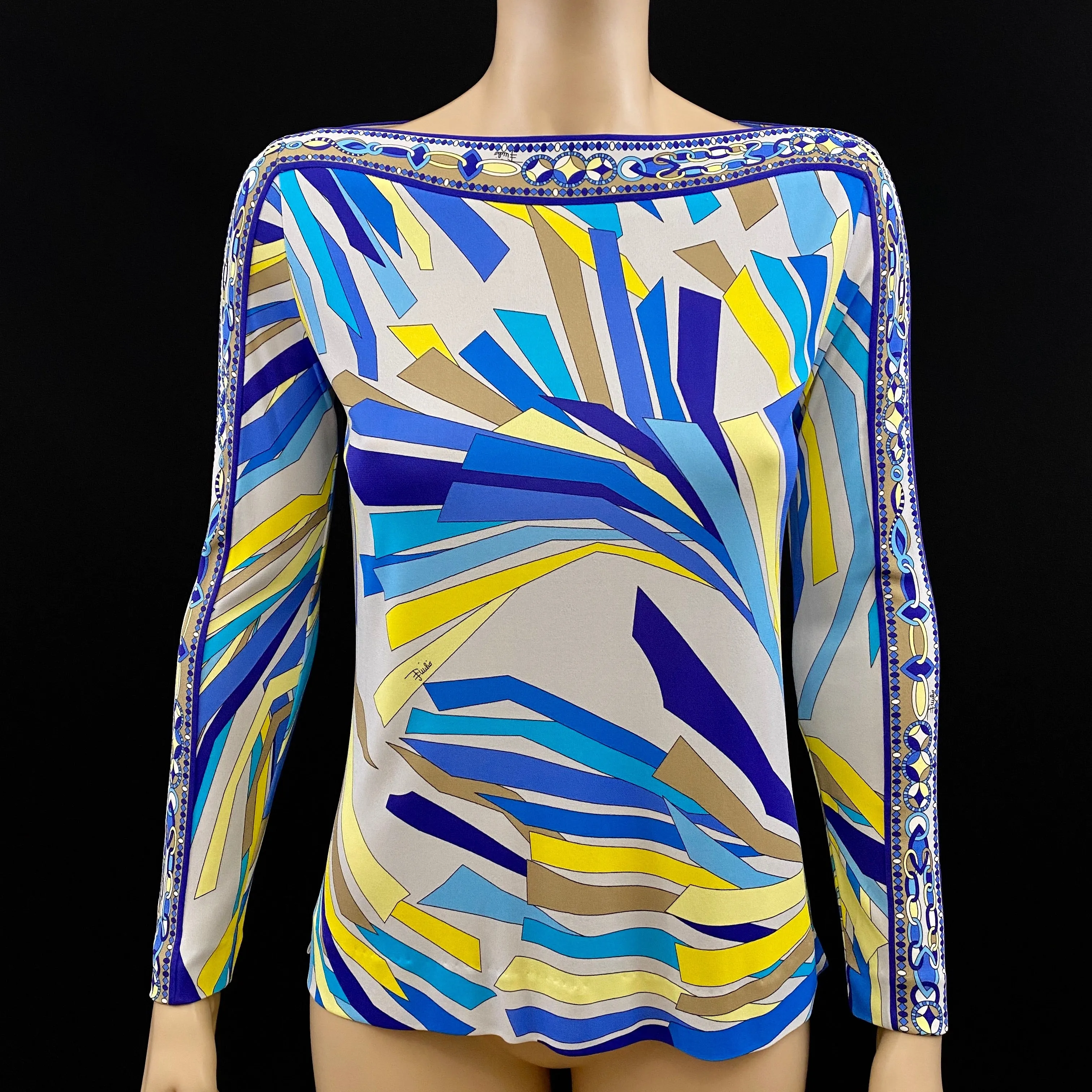 Emilio Pucci 2PC Abstract Print Silk Jersey Skirt Long Sleeve Top 42 | 8