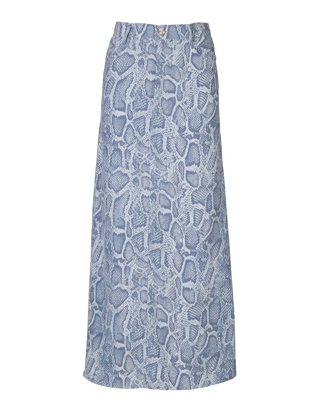 ENA PELLY PANELLED MIDI SKIRT IN BLUE SNAKESKIN