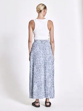 ENA PELLY PANELLED MIDI SKIRT IN BLUE SNAKESKIN