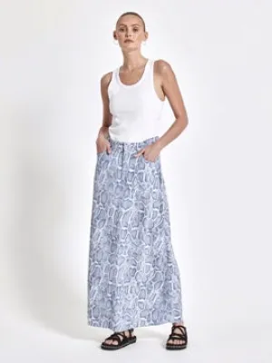 ENA PELLY PANELLED MIDI SKIRT IN BLUE SNAKESKIN