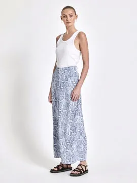 ENA PELLY PANELLED MIDI SKIRT IN BLUE SNAKESKIN