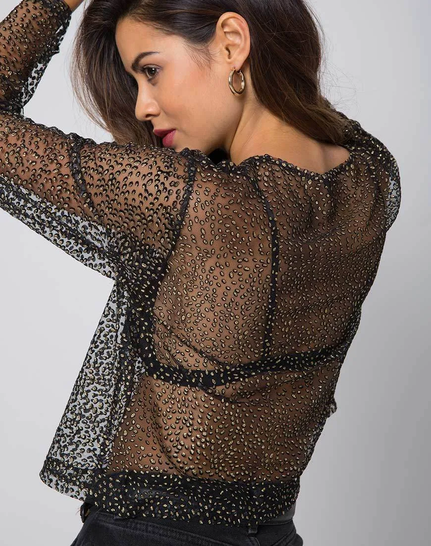 Ether Longsleeve Top in Glitter Net Animal Black