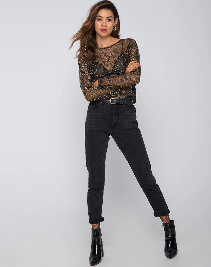 Ether Longsleeve Top in Glitter Net Animal Black