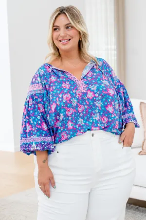 FINAL SALE | Angela Blouse Sienna Print Blue