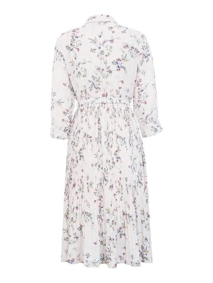 Floral Pleated A-lined Cinched Waist Chiffon Dress