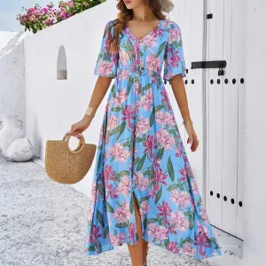 Floral Print Summer 2024 Holiday Casual Midi Dress