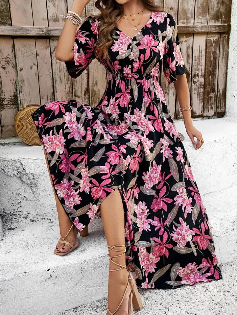 Floral Print Summer 2024 Holiday Casual Midi Dress