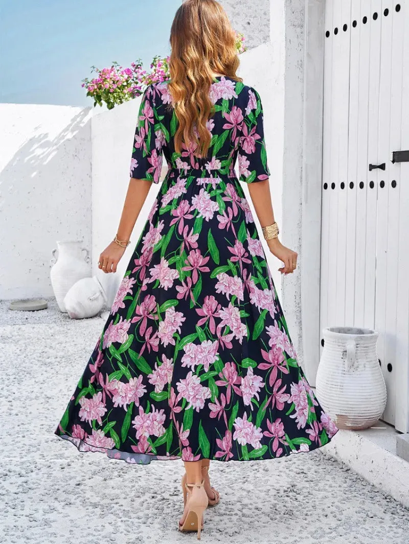 Floral Print Summer 2024 Holiday Casual Midi Dress