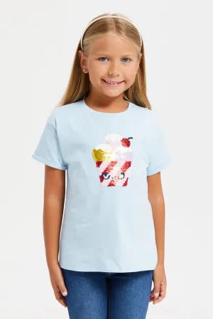 Girls Blue Ice Cream Sequins T-Shirt