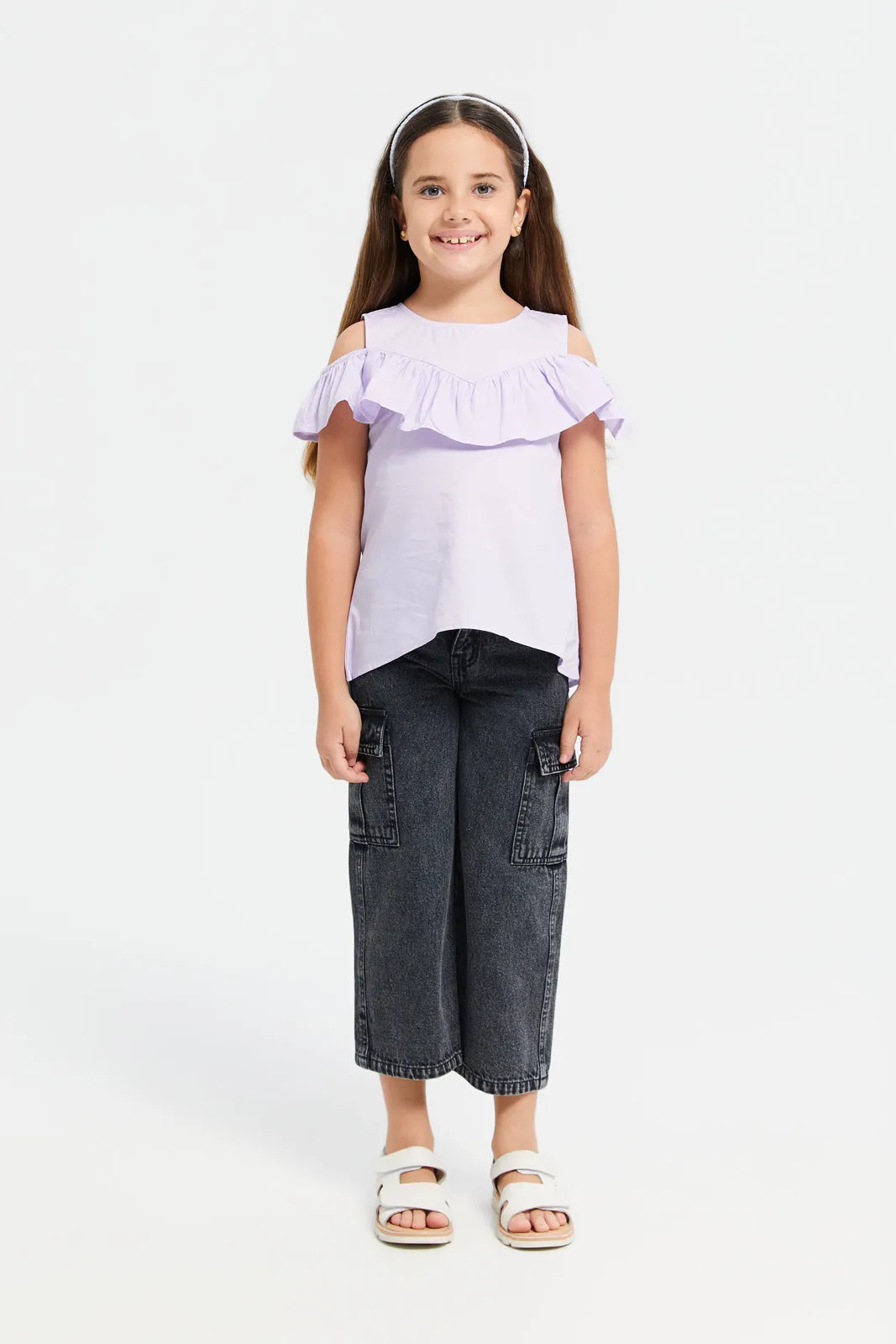 Girls Lilac Ruffle Top