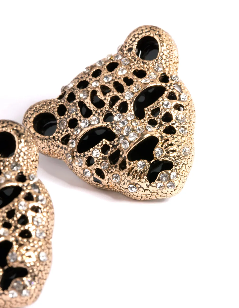 Gold Leopard Diamante Stud Earrings