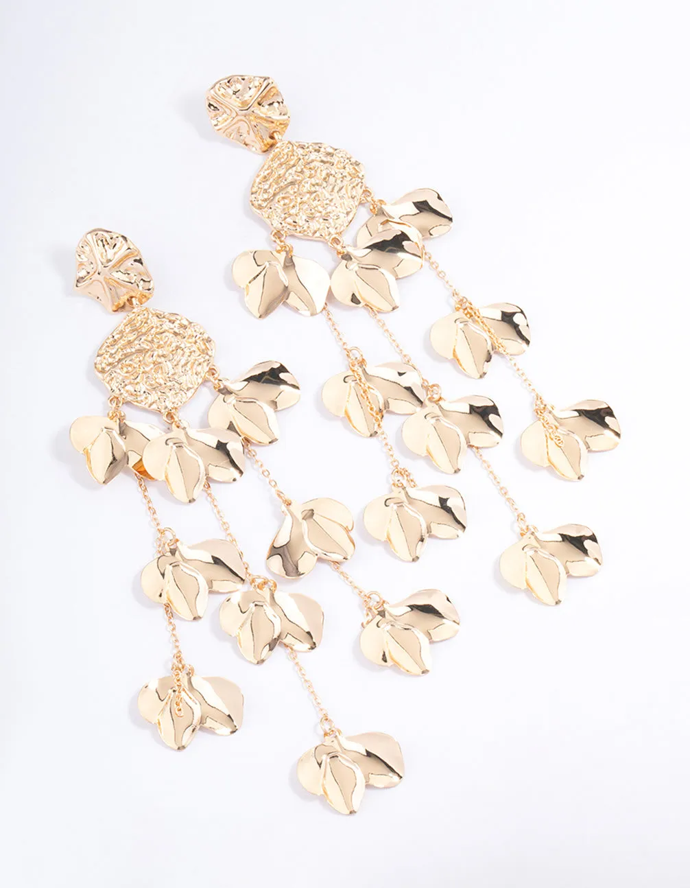 Gold Molten Statement Petal Drop Earrings