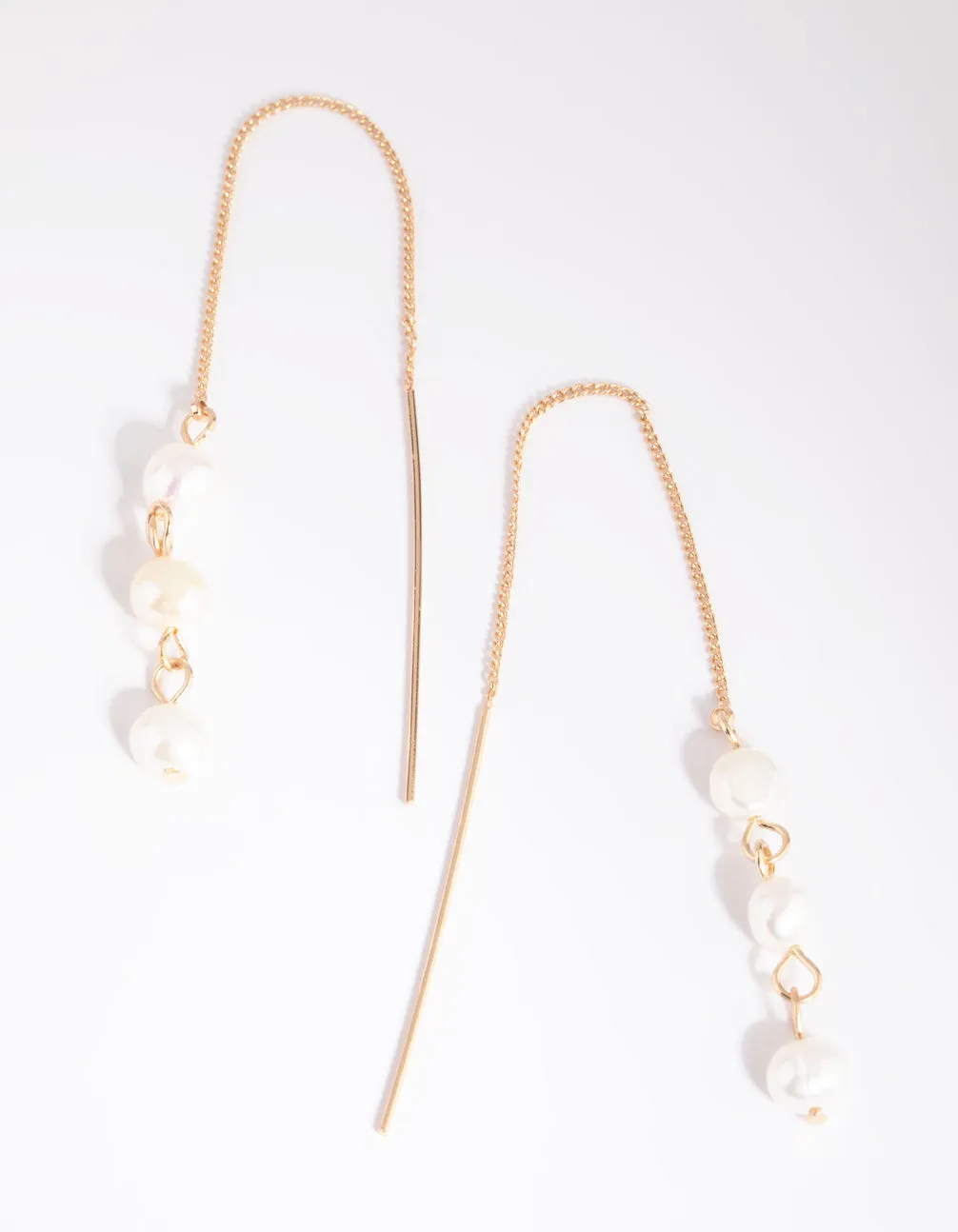 Gold Pearl Thread Through Earrings