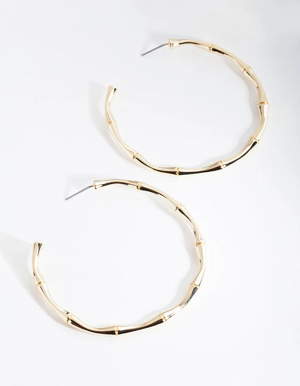 Gold Plated Large Bamboo Hoop Earrings