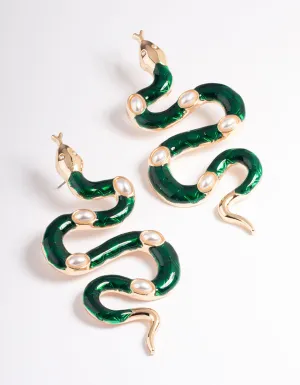 Gold Snake Enamel Earrings