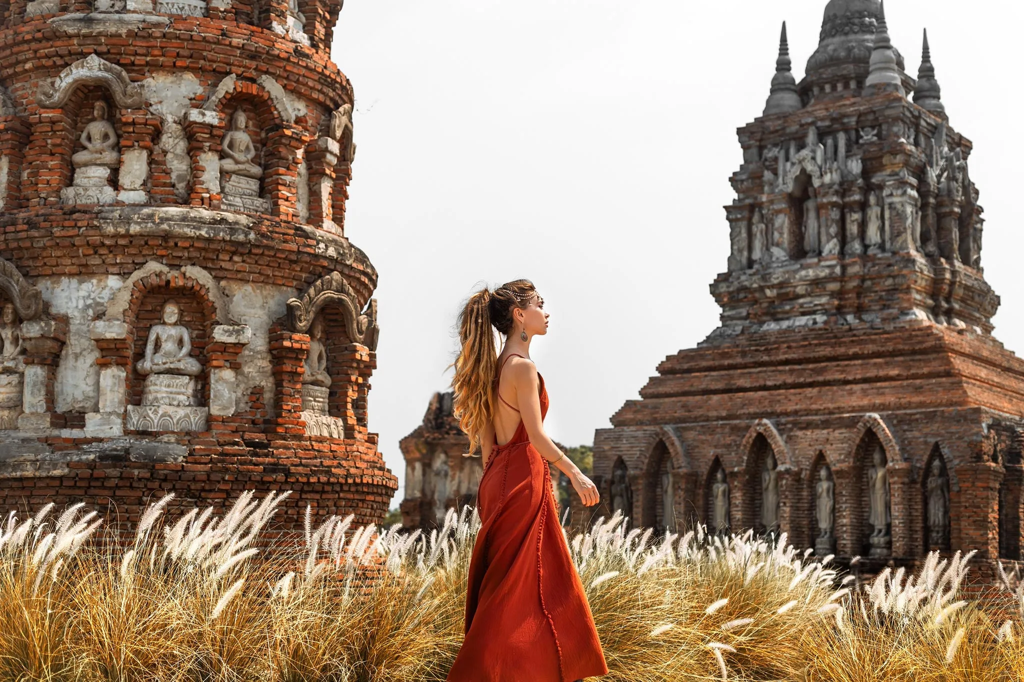 Greek Goddess Dress • Bohemian Braided Dress • Red Open Back Dress