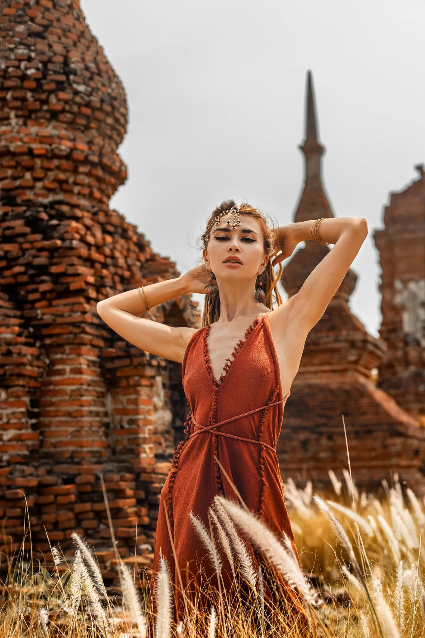 Greek Goddess Dress • Bohemian Braided Dress • Red Open Back Dress