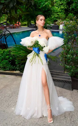 H1007 - Sexy Satin Sheer Sweetheart With Side Slit Long Beach/Bohemian Wedding Dress