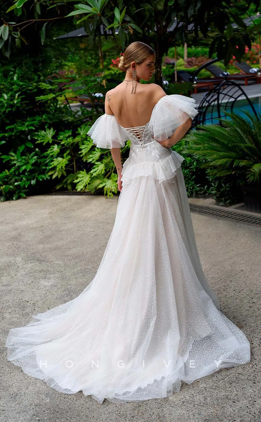 H1007 - Sexy Satin Sheer Sweetheart With Side Slit Long Beach/Bohemian Wedding Dress