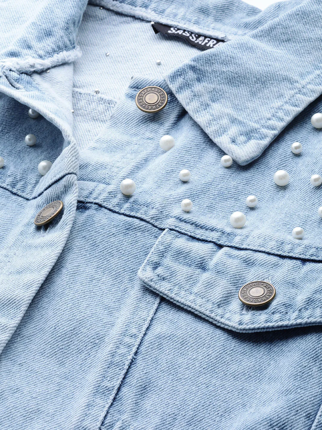 Ice Blue Pearl Spead Denim Jacket