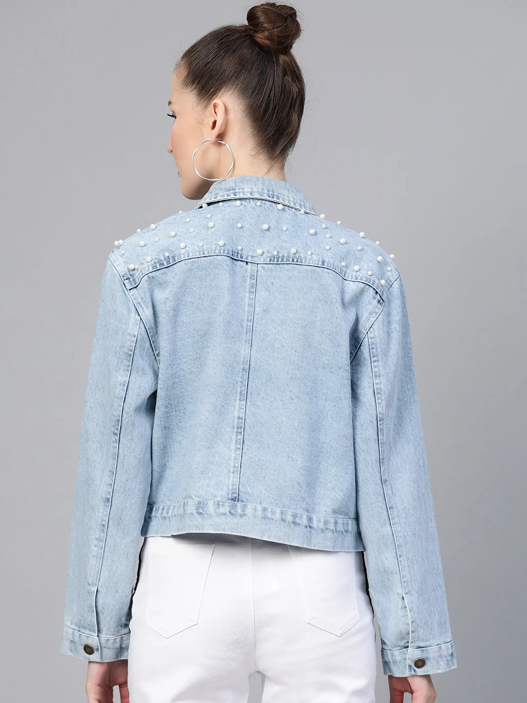 Ice Blue Pearl Spead Denim Jacket