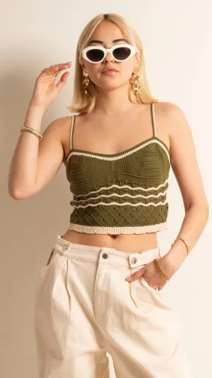 Jasmine Crochet Tank - Olive/Cream