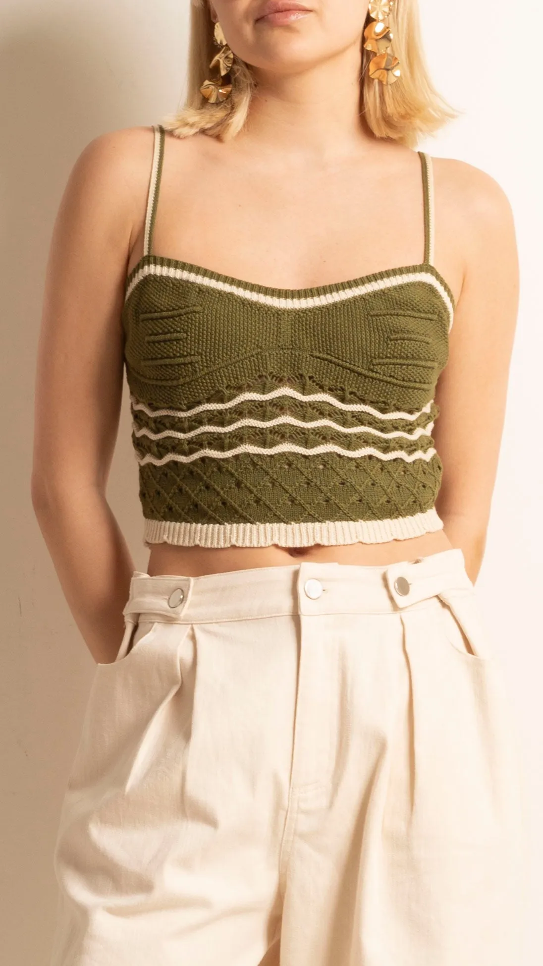 Jasmine Crochet Tank - Olive/Cream