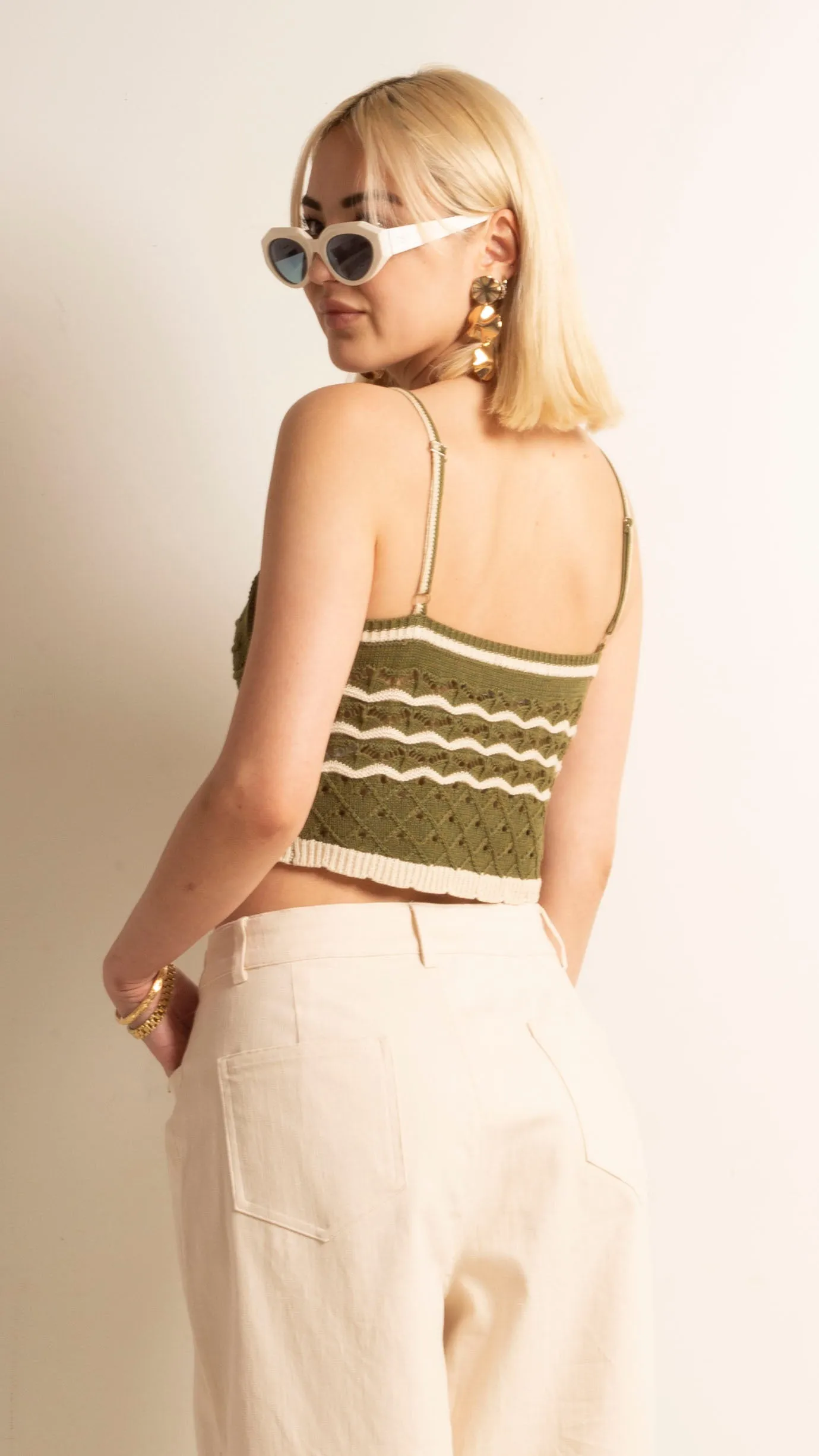 Jasmine Crochet Tank - Olive/Cream