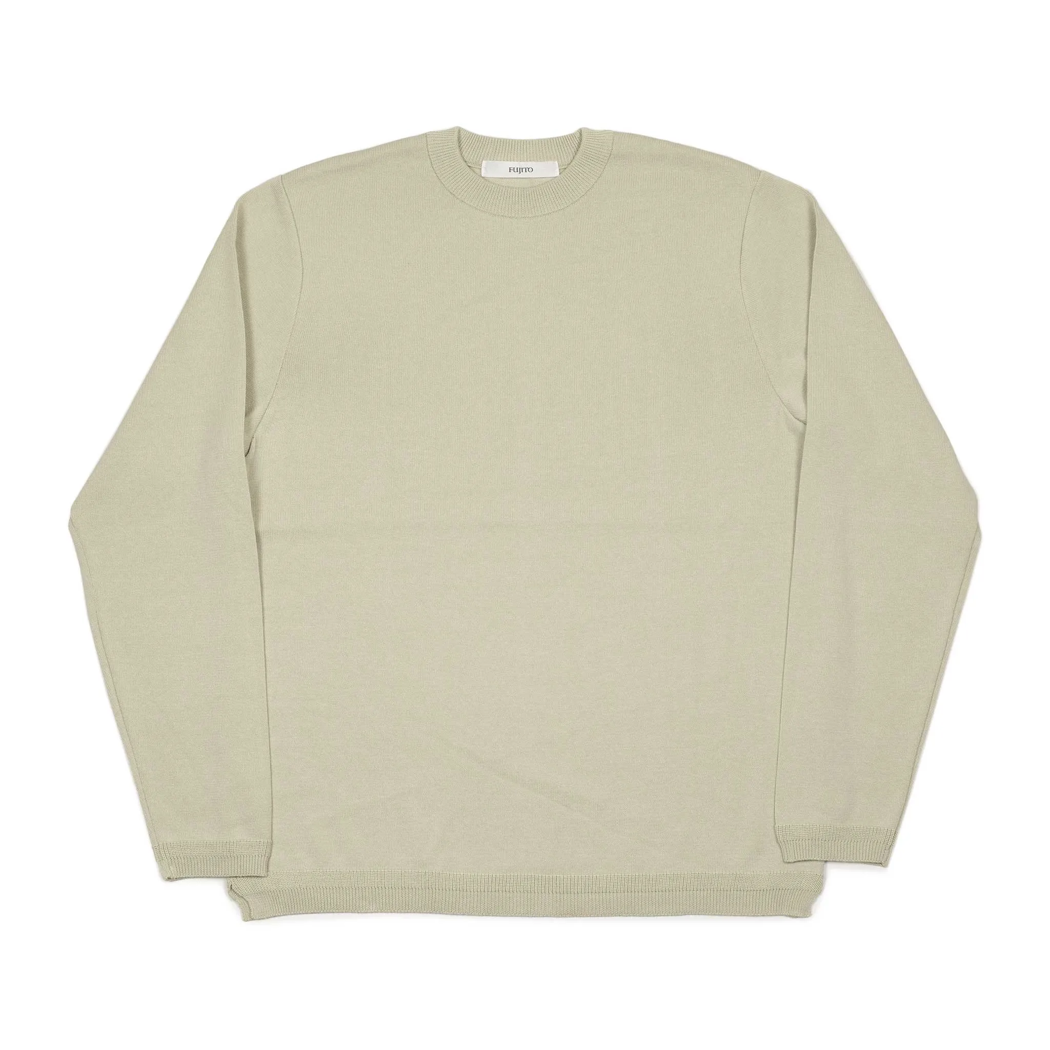 Long sleeve knit t-shirt in sand beige cotton